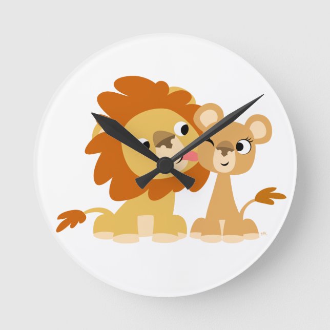 Horloge Ronde The Kiss : Cute Cartoon Lion Couple Wall Clock (Recto)