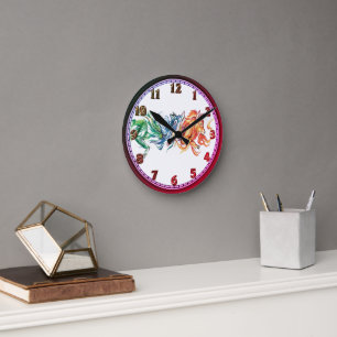Horloge Ronde Three Rainbow watercolor wolves