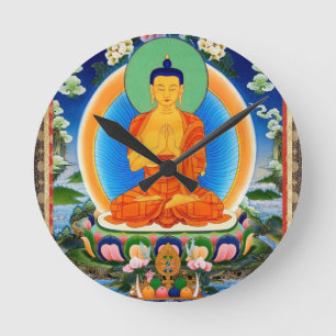 Horloge Ronde Tibétain Thangka Prabhutaratna Bouddha