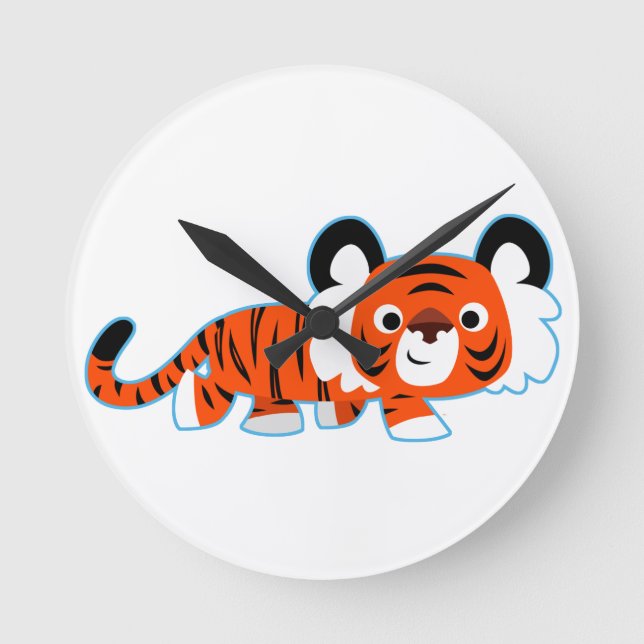 Horloge Ronde Tigre de dessin mignon sur l'horloge murale du pin (Recto)