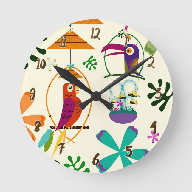 Horloge Ronde Tiki Birds Tropical Personnalisé (Recto)