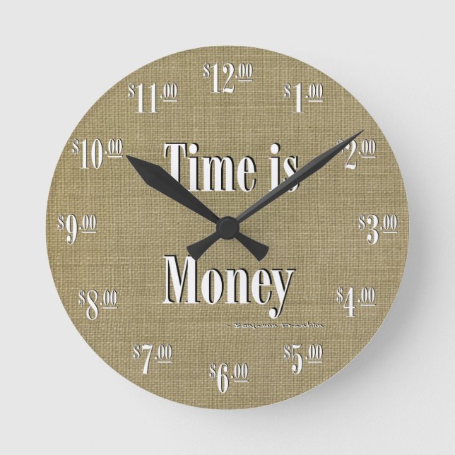 Horloge Ronde Time is Money Clock - White text on taupe (Recto)