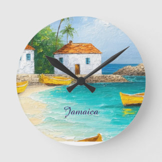 Horloge Ronde Tiny jamaican houses and skiffs