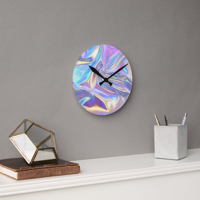 Horloge Ronde Tissu métallique brillant Iridescendant, Turquoise (Bureau)