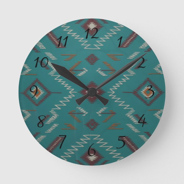 Horloge Ronde Tonalité turquoise géométrique Navajo Sud-Ouest (Recto)