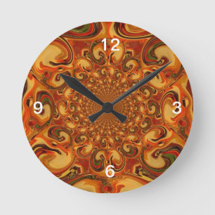 Horloge Ronde Tons Abstraits orange, marron et vert