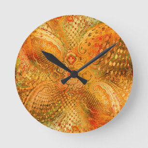Horloge Ronde Tons orange terreux Paisley