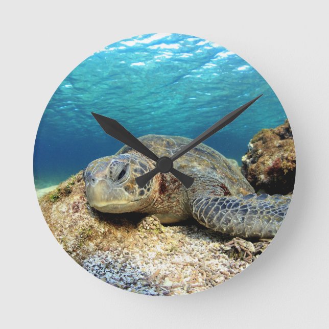 Horloge Ronde Tortue de mer se relaxant sous l'eau dans l'océan  (Recto)