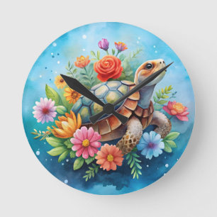 Horloge Ronde Tortue florale