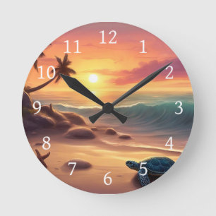 Horloge Ronde Tortue Starfish Beach Sunset Design 307