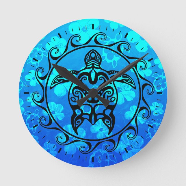 Horloge Ronde Tortue tribale noire (Recto)