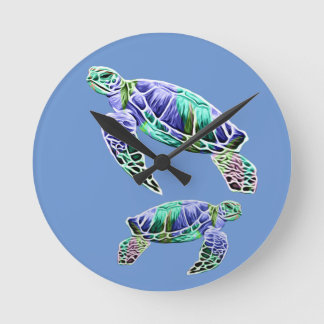Horloge Ronde Tortues de mer bleues vertes