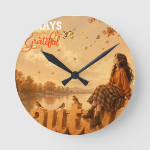 Horloge Ronde Toujours reconnaissante Fille d'automne assise sur