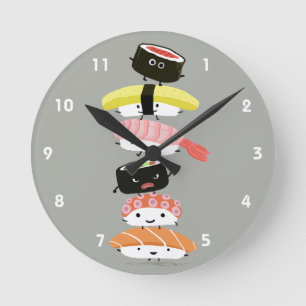 Horloge Ronde Tour de sushi - amis mignons de sushi