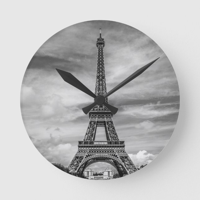 Horloge Ronde Tour Eiffel noir et blanc Paris France (Recto)