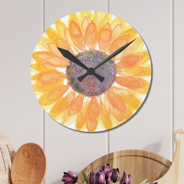 Horloge Ronde Tournesol aquarelle (Créateur téléchargé)