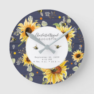 Horloge Ronde Tournesol Rustique Bee Jaune Bébé Statistiques de