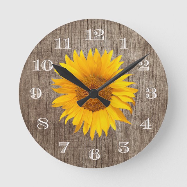 Horloge Ronde Tournesol rustique Grange bois Vintage (Recto)
