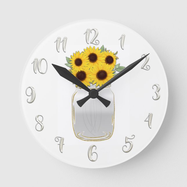 Horloge Ronde Tournesols en pot Mason Rustique et Élégant Person (Recto)