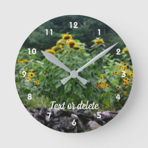 Horloge Ronde Tournesols Le Long De Pierre Mur Art Personnalisé