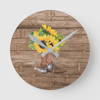 Horloge Ronde Tournesols Rustiques Boot Bois Bois Vie Sud