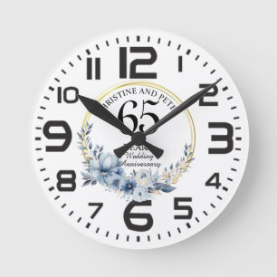 Horloge Ronde Toute élégante mariage (65) Bleu Floral Anniversai