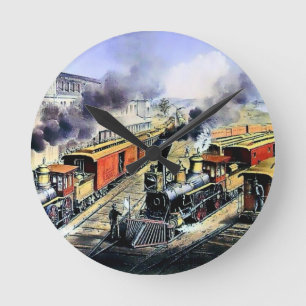 Horloge Ronde Trains américains de machine à vapeur de chemin 