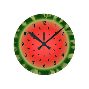 Horloge Ronde Tranches de pastèque à rayures vertes
