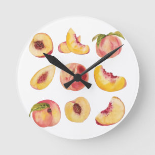 Horloge Ronde Tranches de pêche aquarelles et colorées fraîches,