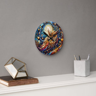 Horloge Ronde Tranquillité en verre Une fenêtre en verre floral