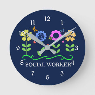 Horloge Ronde Travailleur social...Fleurs, cœurs et papillons R