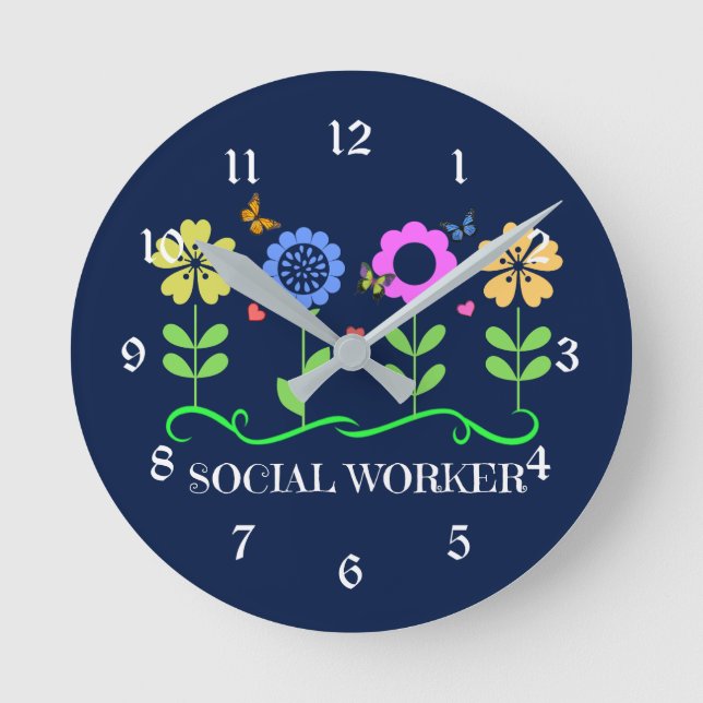 Horloge Ronde Travailleur social...Fleurs, cœurs et papillons R (Recto)