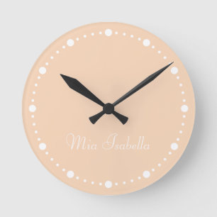 Horloge Ronde Trend Color Peach Blush White Dot Name Round Horlo