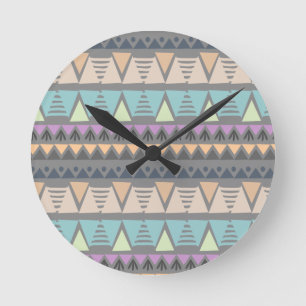 Horloge Ronde Triangles et bandes géométriques indiens modernes