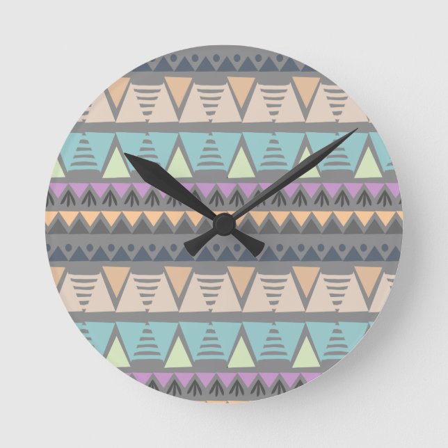 Horloge Ronde Triangles et bandes géométriques indiens modernes (Recto)