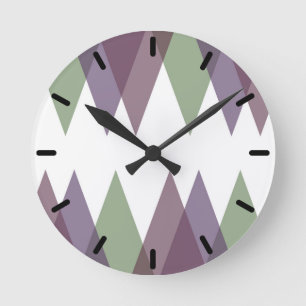 Horloge Ronde Triangles mauve et vert