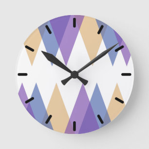 Horloge Ronde Triangles pourpre, bleu et jaune
