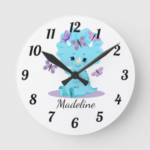 Horloge Ronde Tricératops pour bébés personnalisés - Clo rond de