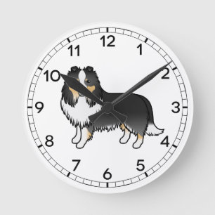 Horloge Ronde Tricolor Shetland Sheepdog Sheltie Dessin Chien