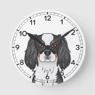 Horloge Ronde Tricolore Cavalier King Charles Spaniel Chien Head