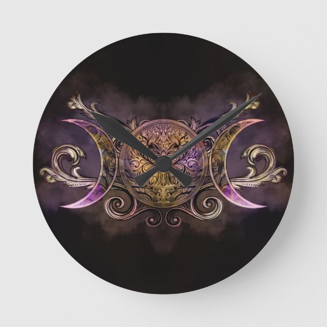 Horloge Ronde Triple Moon - Déesse Triple - Minuit (Recto)