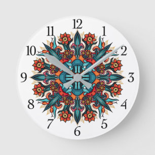 Horloge Ronde Trippy hippie psychedelic groovy mushroom mandala