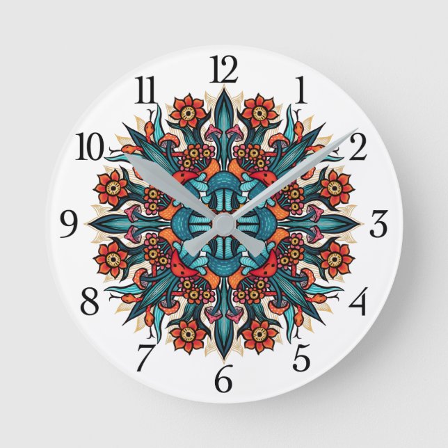Horloge Ronde Trippy hippie psychedelic groovy mushroom mandala (Recto)