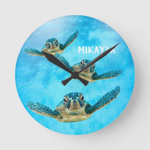 Horloge Ronde Trois bébés tortues de mer nager