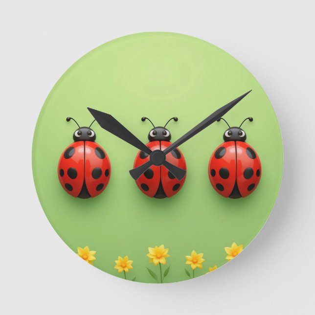 Horloge Ronde Trois Ladybugs Colorés (Recto)
