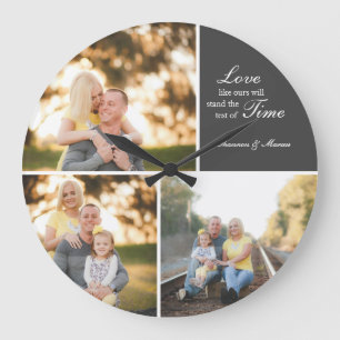 Horloge Ronde Trois Photo Collage Mariage Personnalisé Grande h