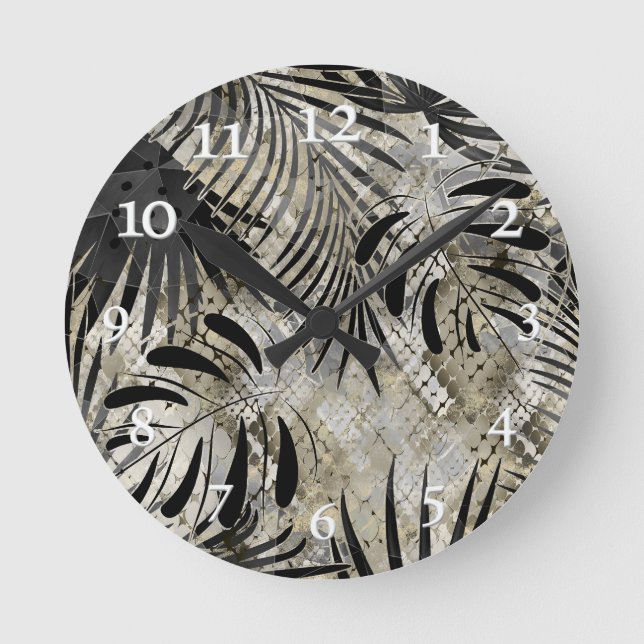 Horloge Ronde Tropical, Botanique, peau de serpent, feuilles, pa (Recto)