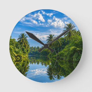 Horloge Ronde Tropical Mirror River Reflections Accent 