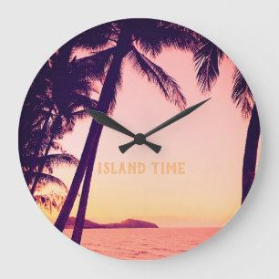 Horloge ronde tropicale rétro - Heure de l'île