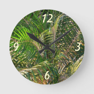 Horloge Ronde Tropique des contours de palmiers clairs du couche